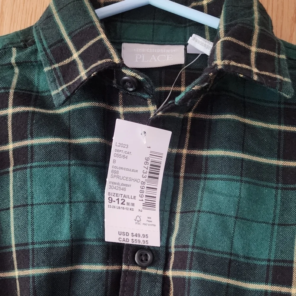 Green Plaid Baby Bodysuit 100% Cotton
